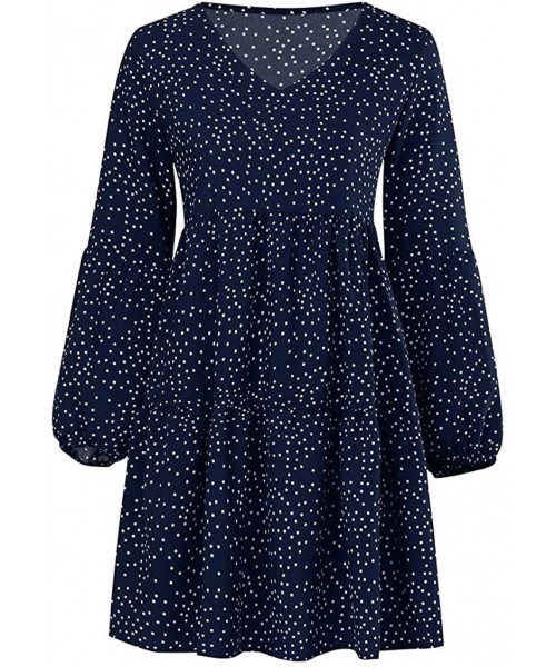 Racing Skirt Women Summer Tunic Dress V Neck Casual Loose Flowy Swing Shift Dresses - Navy - C219644XKCN