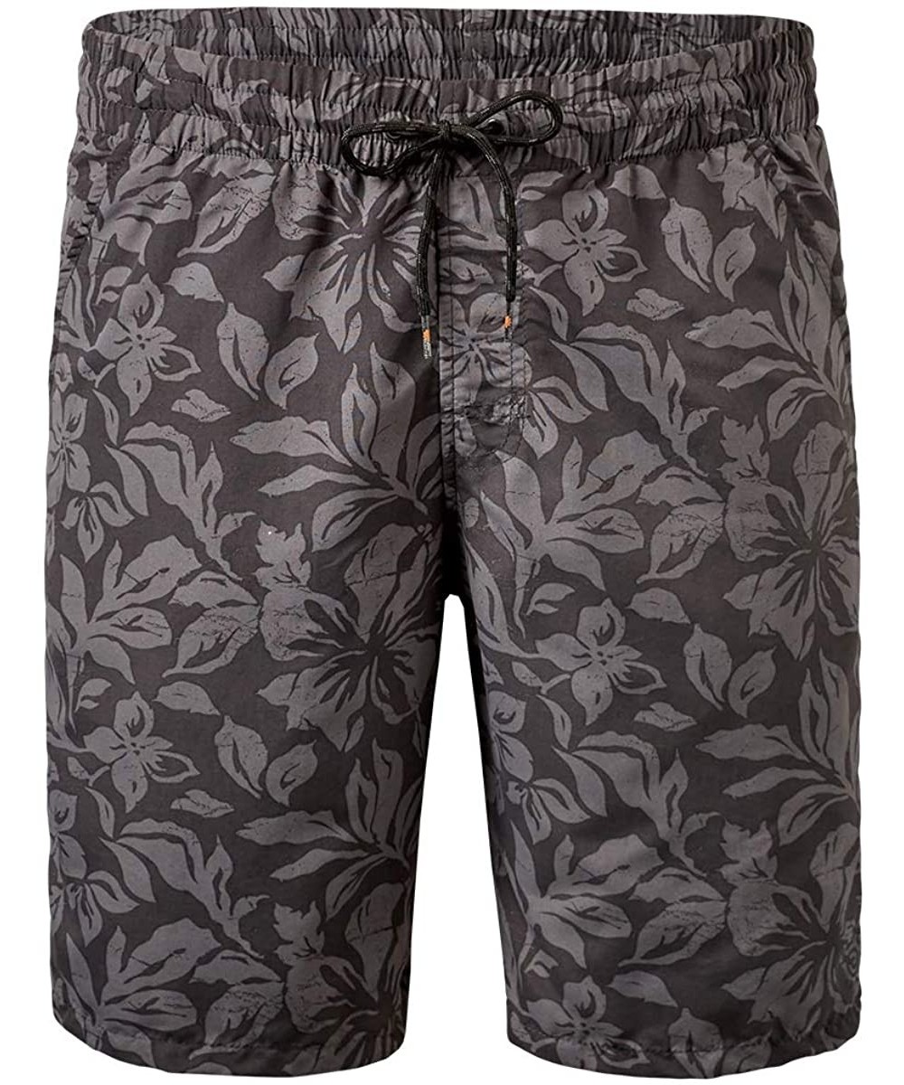 Trunks UPF 50+ Mens Classic Trunks - Charcoal Aloha - C018LGZZQXD