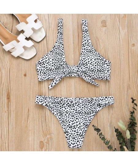 Sets Knot Front Tropical Bikini Set Women Swimsuit Sexy Swimwear - Dot - CH18LL8YWXC