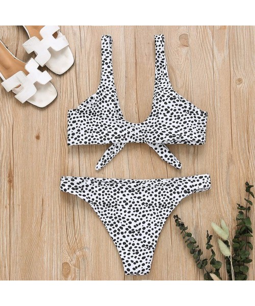 Sets Knot Front Tropical Bikini Set Women Swimsuit Sexy Swimwear - Dot - CH18LL8YWXC