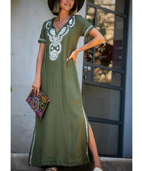 Cover-Ups Robe Kaftan Bikini Swimwear Cover Up Casual Long Beach Maxi Dress for Women - Army Green - CS18U76437Y