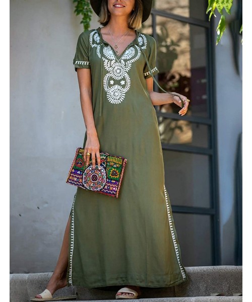 Cover-Ups Robe Kaftan Bikini Swimwear Cover Up Casual Long Beach Maxi Dress for Women - Army Green - CS18U76437Y