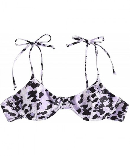 Sets Women's Leopard Print Underwire Tie String Triangle Bikini Set Swimsuit - Top-purple - C2199S76M9O