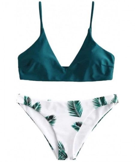 One-Pieces Swimsuits for Women Bikini High Waist-Women's Lace-up Floral Leaf High Waisted Tummy Control Two Piece Tankini Swi...