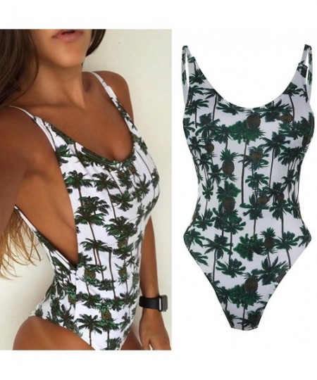 One-Pieces 2020 Floral Triangular Geometry V Neck One-Piece Backless Swimwear - 9 White - CY18UZDNRGW