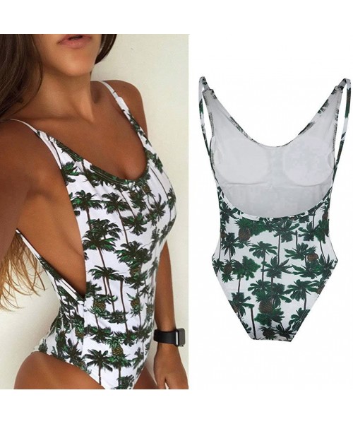 One-Pieces 2020 Floral Triangular Geometry V Neck One-Piece Backless Swimwear - 9 White - CY18UZDNRGW