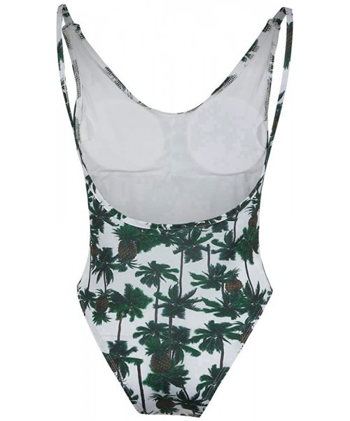 One-Pieces 2020 Floral Triangular Geometry V Neck One-Piece Backless Swimwear - 9 White - CY18UZDNRGW