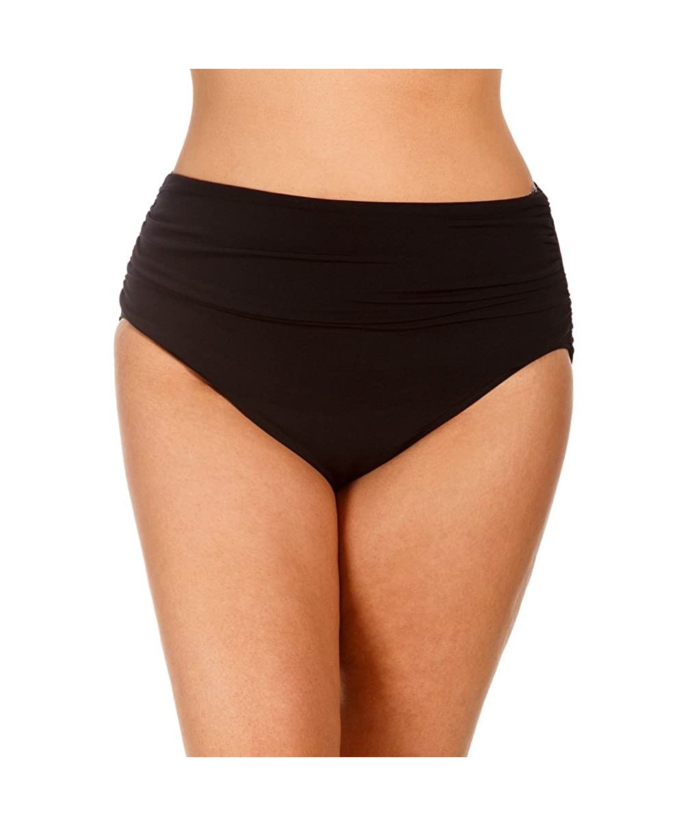 Tankinis Women's Plus Fabric Shirring Jersey Brief Swim Bottom with Full Coverage and No-Show Waistline - Black - CK18I0G80MI