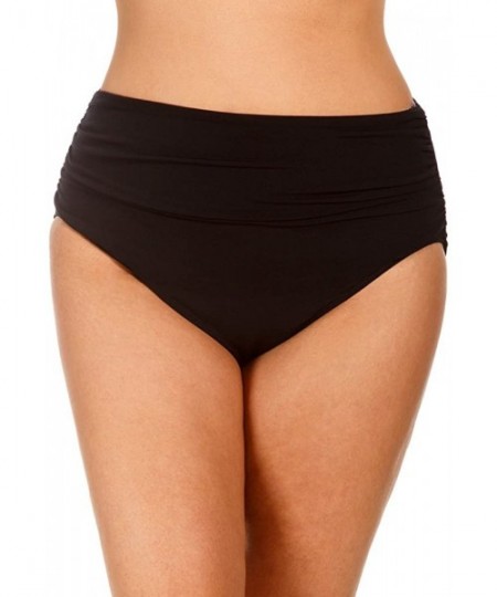 Tankinis Women's Plus Fabric Shirring Jersey Brief Swim Bottom with Full Coverage and No-Show Waistline - Black - CK18I0G80MI