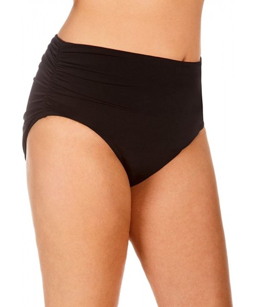 Tankinis Women's Plus Fabric Shirring Jersey Brief Swim Bottom with Full Coverage and No-Show Waistline - Black - CK18I0G80MI