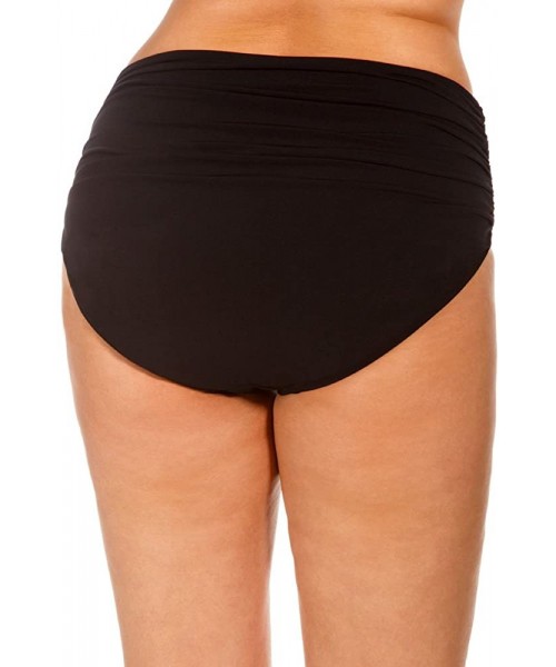 Tankinis Women's Plus Fabric Shirring Jersey Brief Swim Bottom with Full Coverage and No-Show Waistline - Black - CK18I0G80MI