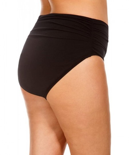 Tankinis Women's Plus Fabric Shirring Jersey Brief Swim Bottom with Full Coverage and No-Show Waistline - Black - CK18I0G80MI