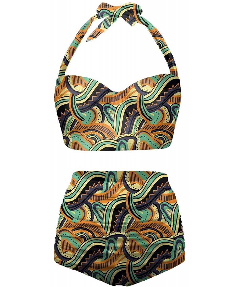 Sets Women's Halter Abstract Print Funny Swimsuits High Waisted Bikini Set - Multicolored-3 - CJ1967X7DW2