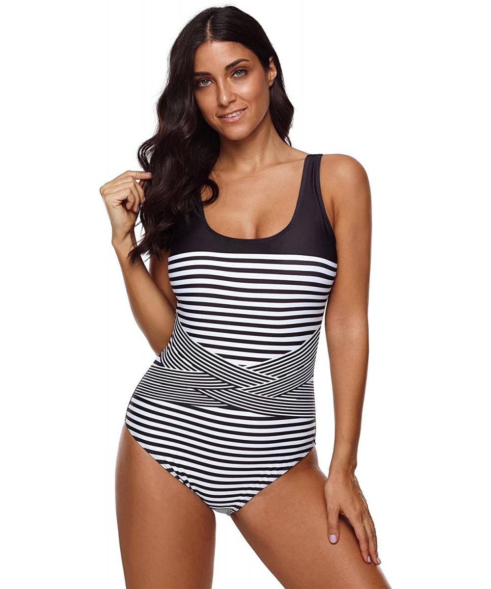 One-Pieces Womens Floral Swimsuit Halter Backless Tankini V Neck Top and Skirted Bottom Bathing Suits - Stripe - CX117WYQVTN