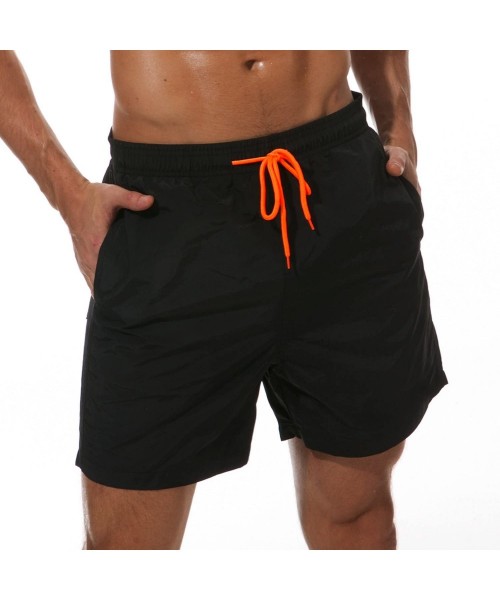 Board Shorts Men's Swim Trunks Quick Dry Beach Shorts with Pockets - Black - CQ18Z0RL4NS