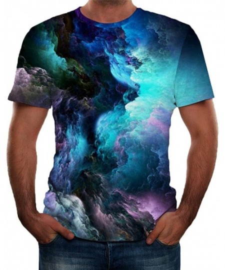 Rash Guards Men's Summer T-Shirt 3D Printed Blouse Short Sleeves Comfort Top - Multi Color - CW18UA26Q55