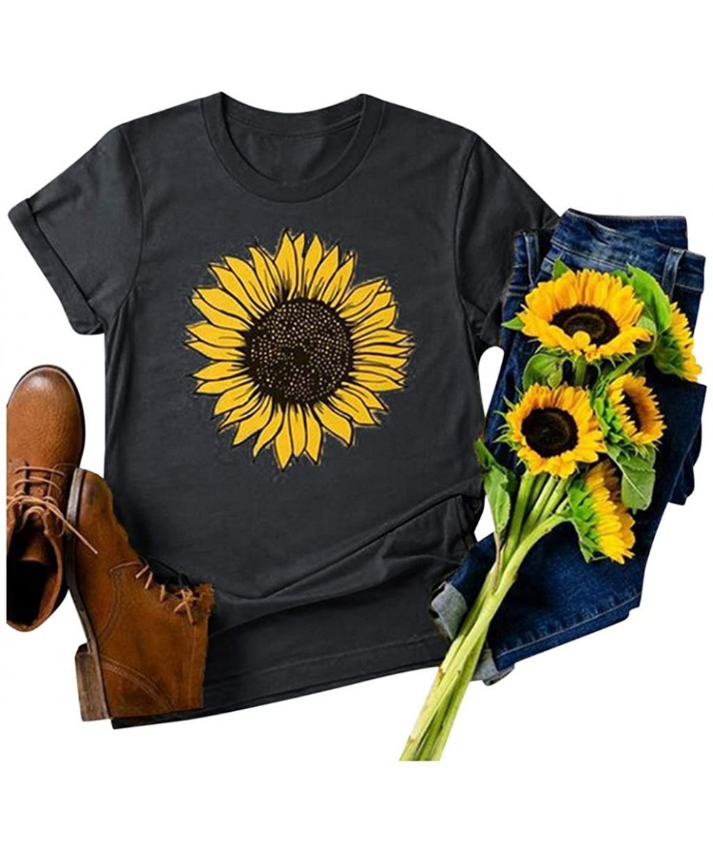 Cover-Ups T Shirts for Women Plus Size-Womens Sunflower T Shirt Summer Letter Print Short Sleeve Loose Tops Inspirational Gra...