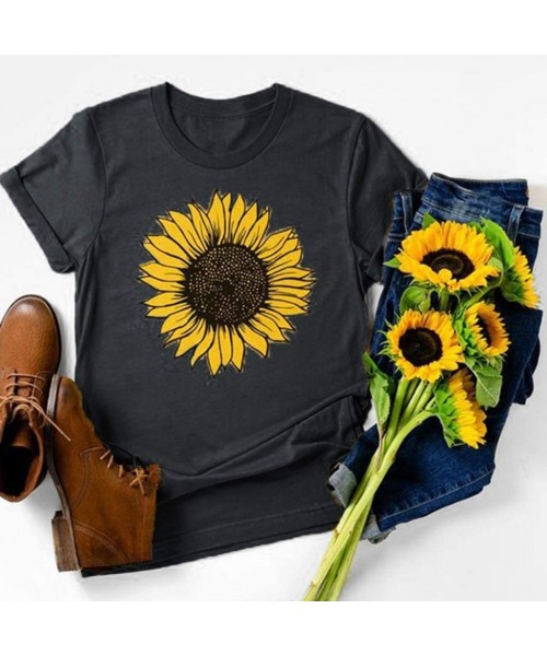 Cover-Ups T Shirts for Women Plus Size-Womens Sunflower T Shirt Summer Letter Print Short Sleeve Loose Tops Inspirational Gra...