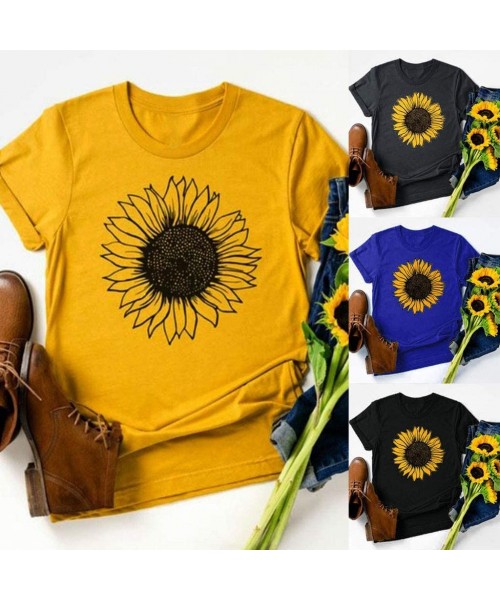 Cover-Ups T Shirts for Women Plus Size-Womens Sunflower T Shirt Summer Letter Print Short Sleeve Loose Tops Inspirational Gra...