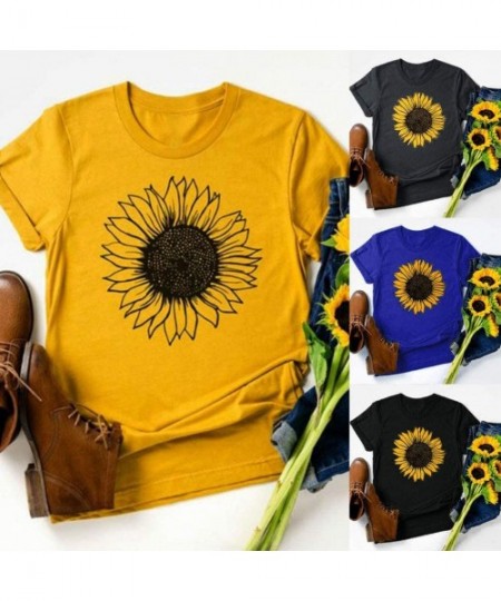 Cover-Ups T Shirts for Women Plus Size-Womens Sunflower T Shirt Summer Letter Print Short Sleeve Loose Tops Inspirational Gra...