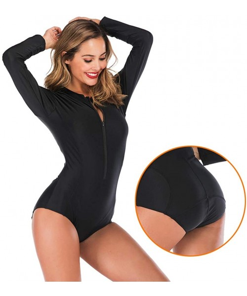 One-Pieces Surfing Suit Women's Long Sleeves Rash Guard Athletic Swim Swimsuit Swimwear - G-black - CC190TY6RC5