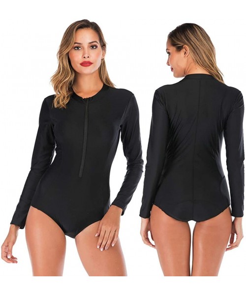 One-Pieces Surfing Suit Women's Long Sleeves Rash Guard Athletic Swim Swimsuit Swimwear - G-black - CC190TY6RC5