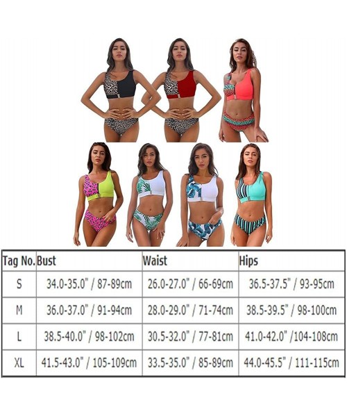 Sets Women's Leopard Bikini Buckle Front Top Two Piece Swimsuit High Waist Padded Bra Beach Swimwear Cheeky Bathing Suit - Or...