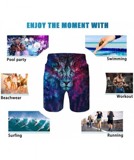 Board Shorts Men's 3D Print Tank Tops Quick Dry Lion Gym Board Short Hawaii Swim Trunks for Summer Beach - Grey Purple - CV18...