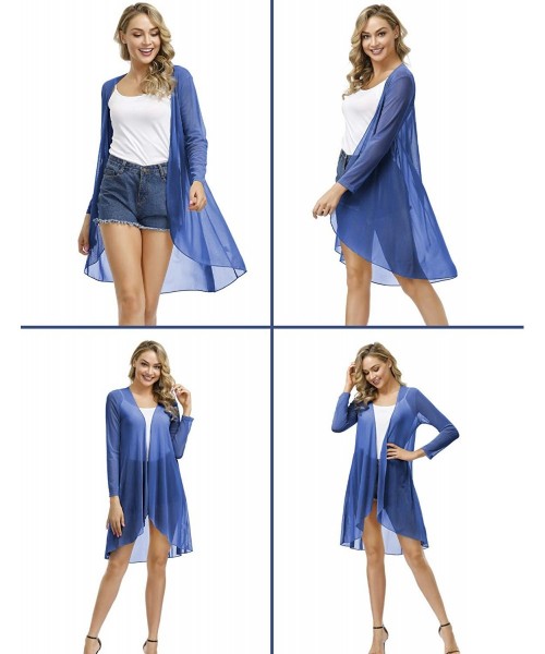 Cover-Ups Women's Cardigan Open Front Drape Duster High Low Hem Maxi Long Sleeve Cardigan (S-2XL) - Blue - CD18UMOWZEL