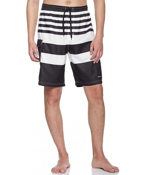 Board Shorts Men's Quick Dry Surfing Boardshorts with Pocket - Black White Stripe - C4190N404QK