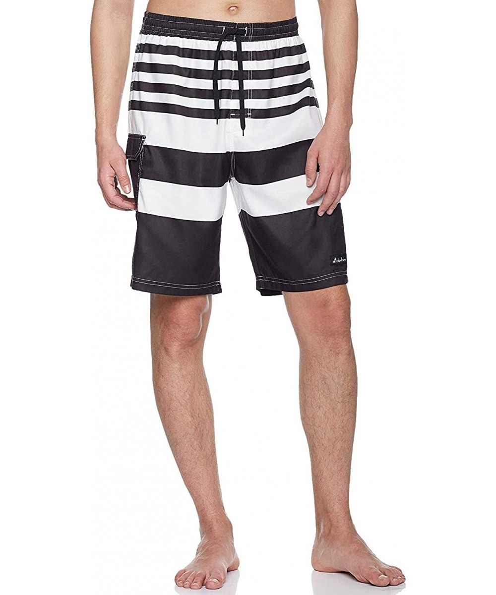 Board Shorts Men's Quick Dry Surfing Boardshorts with Pocket - Black White Stripe - C4190N404QK