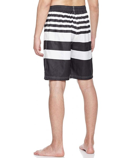 Board Shorts Men's Quick Dry Surfing Boardshorts with Pocket - Black White Stripe - C4190N404QK