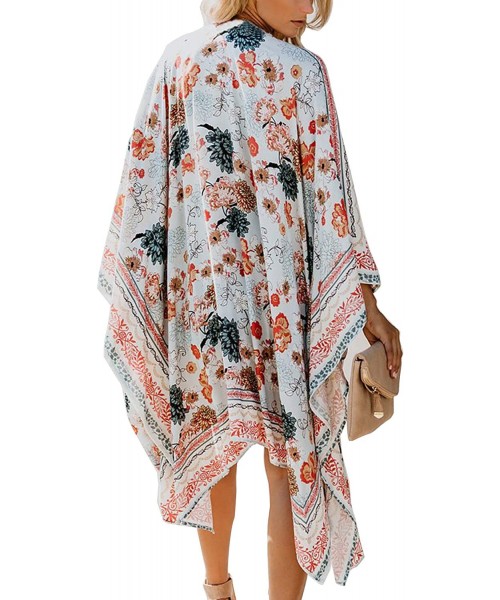 Cover-Ups Women's Chiffon Blouse Loose Tops Beach Kimono Floral Print Cardigan - T29 - C118M8AQTA0