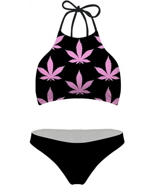 Sets Sexy Scrunch Butt Bikini Two Piece Cheeky Bottom Weed Pot Leaf Marijuana - Color4 - CZ180DGESX6