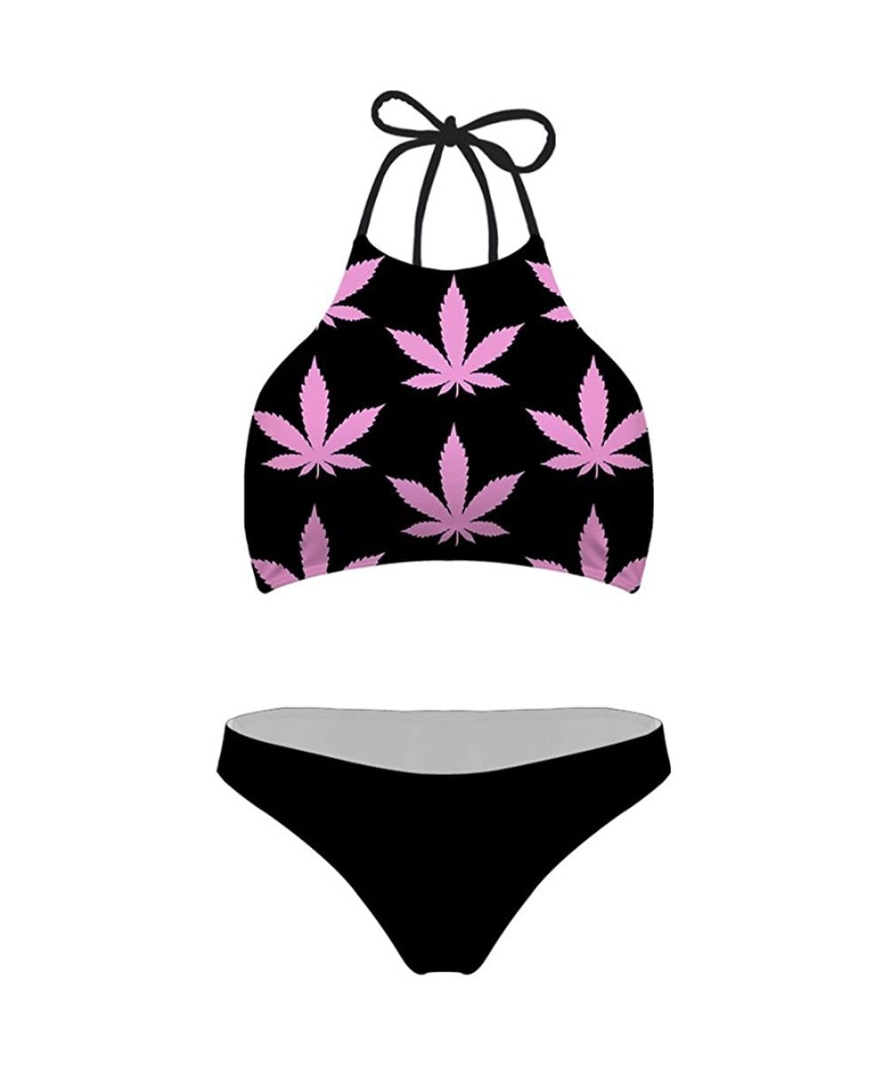 Sets Sexy Scrunch Butt Bikini Two Piece Cheeky Bottom Weed Pot Leaf Marijuana - Color4 - CZ180DGESX6