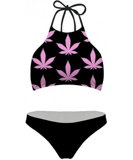 Sets Sexy Scrunch Butt Bikini Two Piece Cheeky Bottom Weed Pot Leaf Marijuana - Color4 - CZ180DGESX6