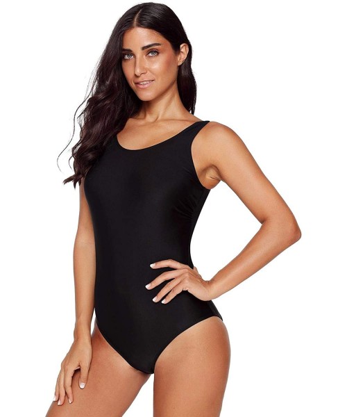 One-Pieces Women's Printed One Piece Swimsuit Criss Cross Back Athletic Training Monokini Swimwear Bathing Suit - M-black - C...