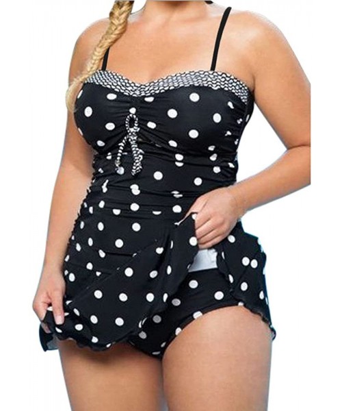 One-Pieces Plus Size Women Tankini Set Push up Padded Swimsuit Bathing Suit Swimwear - Black - CY18OSAHKQM