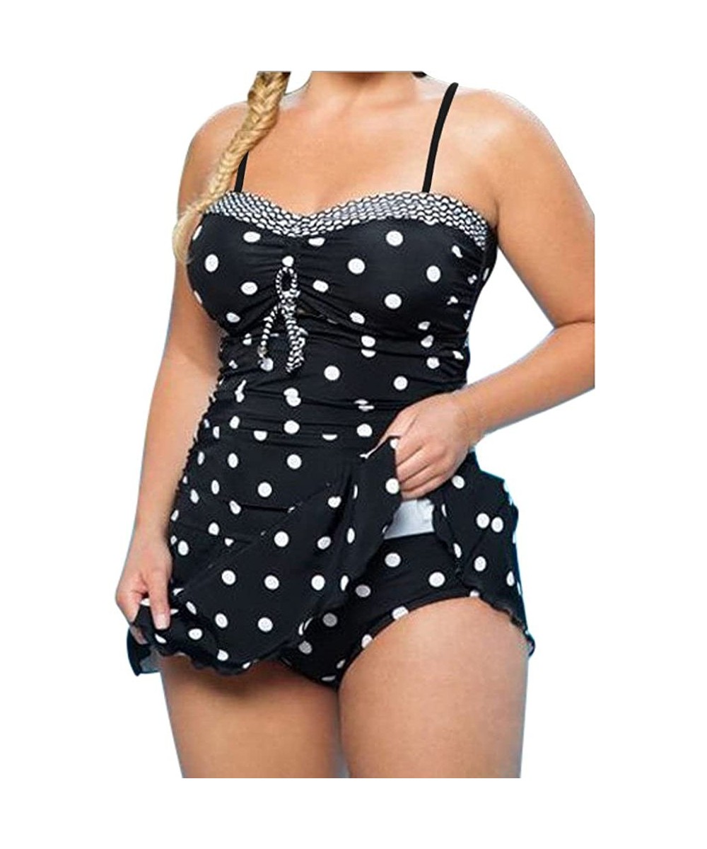 One-Pieces Plus Size Women Tankini Set Push up Padded Swimsuit Bathing Suit Swimwear - Black - CY18OSAHKQM