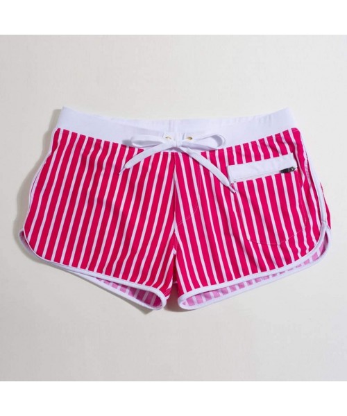 Briefs Men's Swim Trunk High Waist Surfing Shorts Tights Elastic Waist Swimming Brief Fashion Striped Swimpants - Red - CJ196...