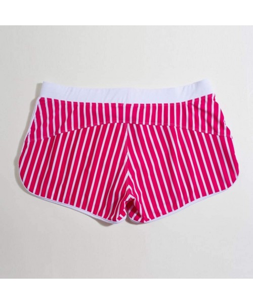 Briefs Men's Swim Trunk High Waist Surfing Shorts Tights Elastic Waist Swimming Brief Fashion Striped Swimpants - Red - CJ196...