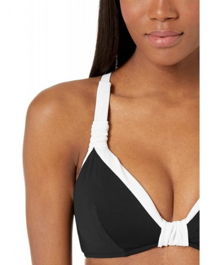 Tops Women's Block Party F Cup Halter Bikini Top Swimsuit - Black Block Party - CH18RRWRZTS