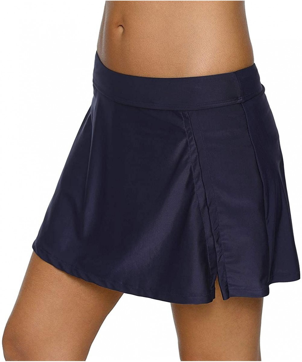 Bottoms Womens Swim Skirt with Brief Tummy Control Tankini Short Solid Skort - Navy-side Slit - CT18EYEUKD8