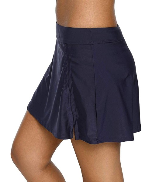 Bottoms Womens Swim Skirt with Brief Tummy Control Tankini Short Solid Skort - Navy-side Slit - CT18EYEUKD8