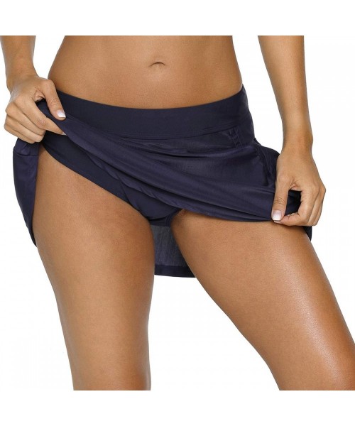 Bottoms Womens Swim Skirt with Brief Tummy Control Tankini Short Solid Skort - Navy-side Slit - CT18EYEUKD8