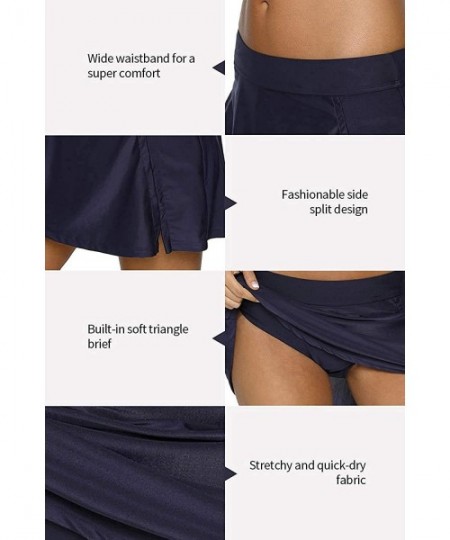 Bottoms Womens Swim Skirt with Brief Tummy Control Tankini Short Solid Skort - Navy-side Slit - CT18EYEUKD8