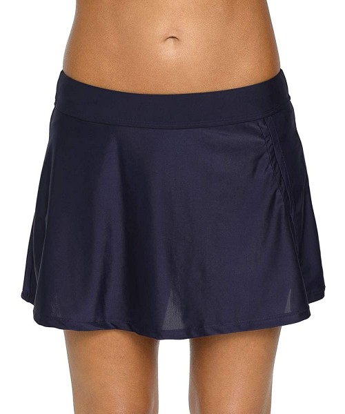 Bottoms Womens Swim Skirt with Brief Tummy Control Tankini Short Solid Skort - Navy-side Slit - CT18EYEUKD8