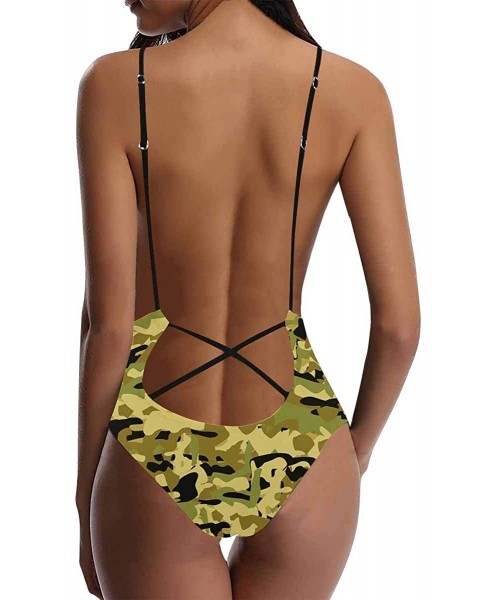 One-Pieces Sexy Military Camo Camouflage V-Neck Women Lacing Backless One-Piece Swimsuit Bathing Suit XS-3XL - Design 6 - CL1...