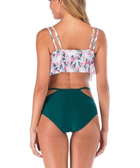 One-Pieces Bikini Swimsuit for Women High Waisted Tummy Control Two Piece Tankini Ruffled Top with Swim Bottom Bathing Suits ...