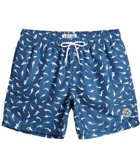 Trunks Mens Quick Dry Printed Short Swim Trunks with Mesh Lining Swimwear Bathing Suits - Blue Shark - CN18O2E3CIO